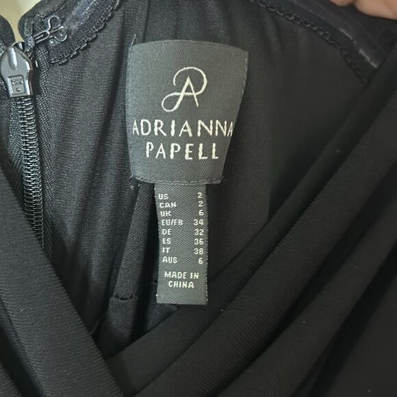 ADRIANNA PAPELL - Lace, Sequin Long Sleeve Pleated Gown - , SZ 2 (US), Black - Picture 10 of 12